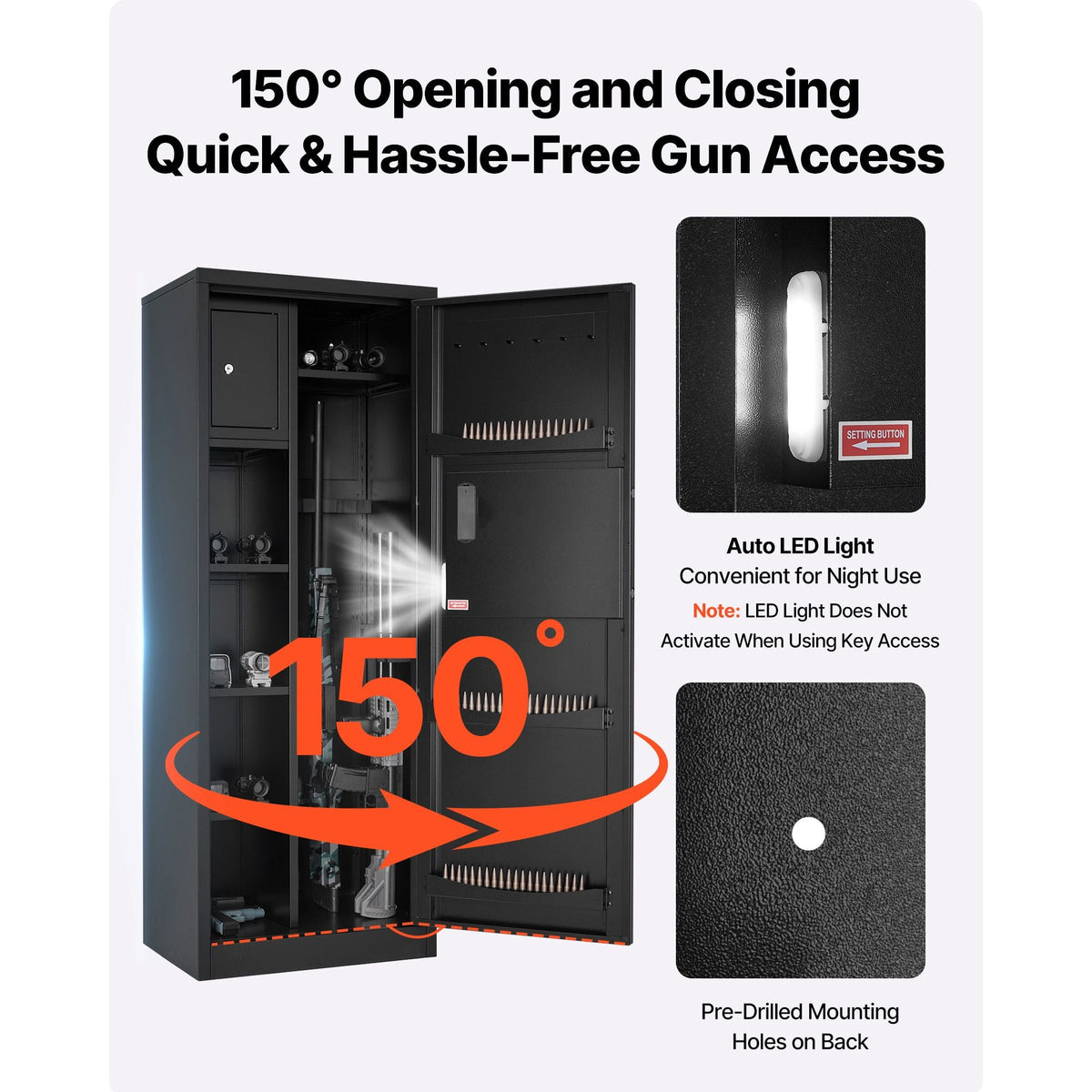 4 Gun Safe, Long Gun Cabinet for Rifles and Pistols, Quick Access Rifle Safe with 3 Ammo Slots and 2 Adjustable Racks, Large Digital Cabinet with Key and Password Lock