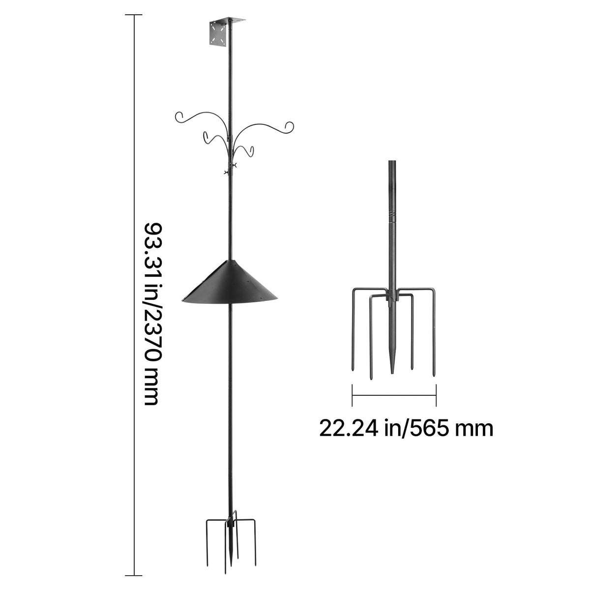 4-Hook Wild Bird Feeder Stand Pole, 92 Inch Bird Feeding Station Kit, 31/32 inch Diameter Bird House Hanging Hooks with Squirrel Guard Baffle, Heavy Duty Multi-Feeder Stand Easy to Install