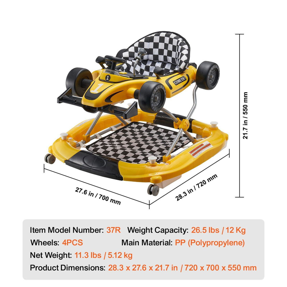 4-in-1 Baby Walker, Foldable Baby Activity Center on Wheels, Adjustable Height, Light, Steering Wheel, Toy Car | Learning-Seated | Walk-Behind | Rocker Toddler Walker for 6-24 Month Boys Girls