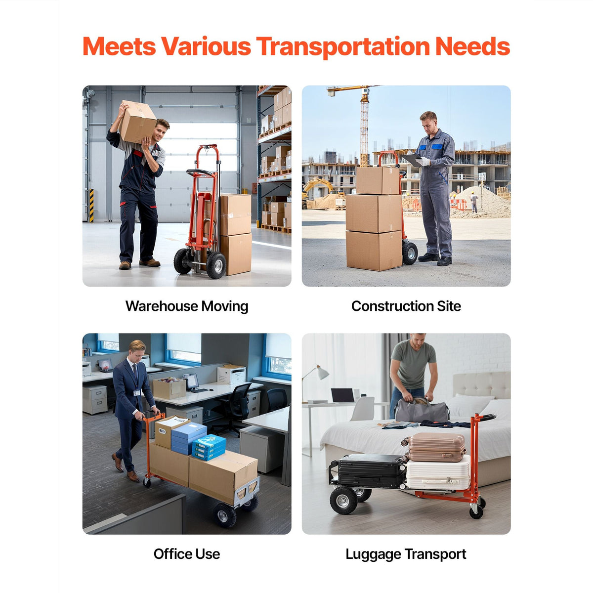 4 in 1 Hand Truck, 1000 lbs Load Capacity for 4-Wheel Mode, Convertible Hand Truck Dolly with Non-Slip Handle & Wheels, Aluminum Alloy Portable Trolley Dolly for Moving Home, Office, Warehouse
