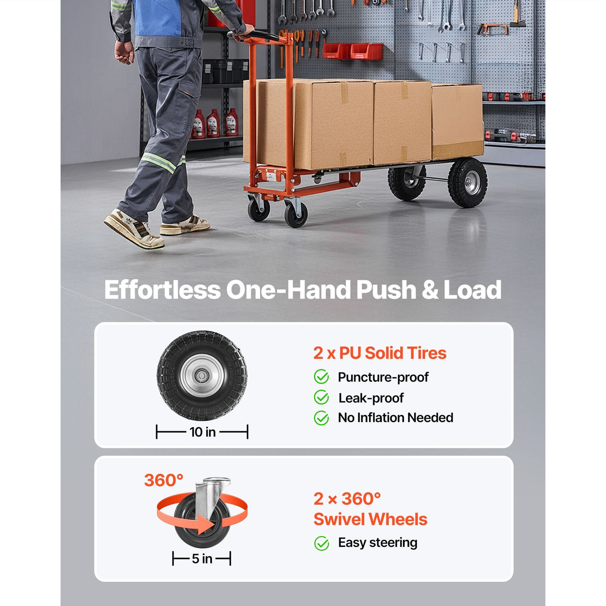 4 in 1 Hand Truck, 1000 lbs Load Capacity for 4-Wheel Mode, Convertible Hand Truck Dolly with Non-Slip Handle & Wheels, Aluminum Alloy Portable Trolley Dolly for Moving Home, Office, Warehouse