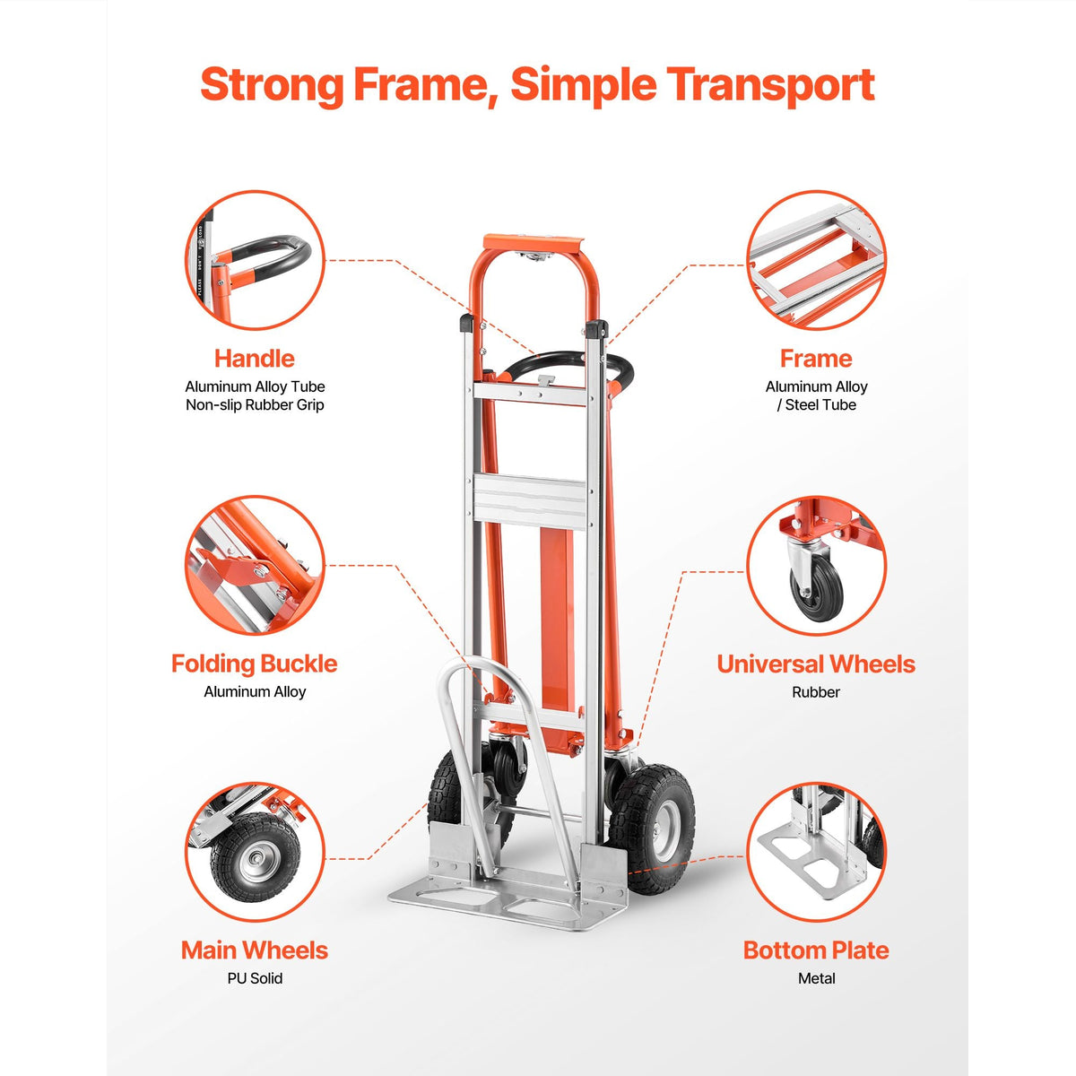 4 in 1 Hand Truck, 1000 lbs Load Capacity for 4-Wheel Mode, Convertible Hand Truck Dolly with Non-Slip Handle & Wheels, Aluminum Alloy Portable Trolley Dolly for Moving Home, Office, Warehouse