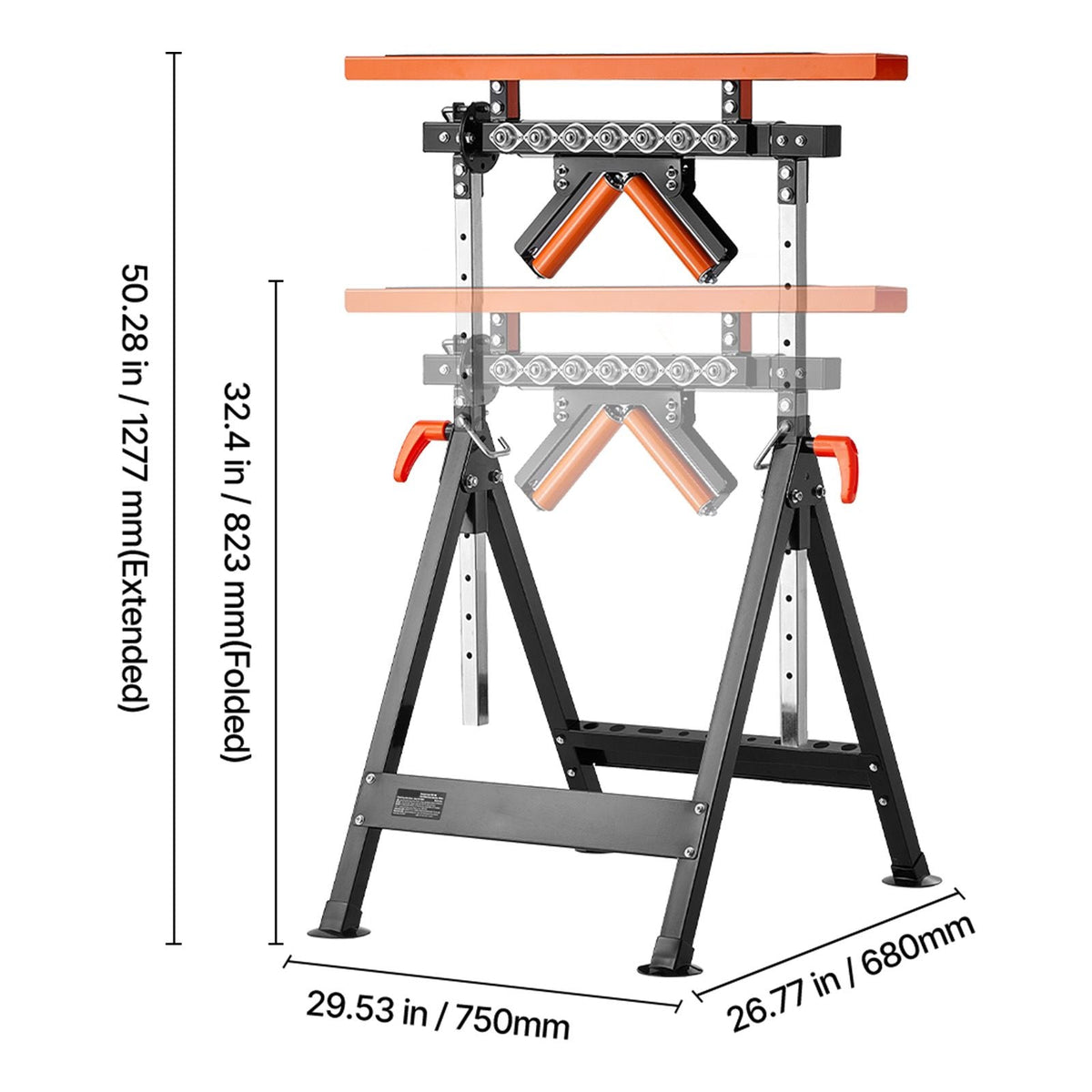 4-in-1 Roller Stand, 440 lb Load Capacity, 33-50 in Adjustable Height, Folding Heavy Duty with Rack & Polished Multi-directional Roller Head, for Table Saw Outfeed Woodworking Extension Support