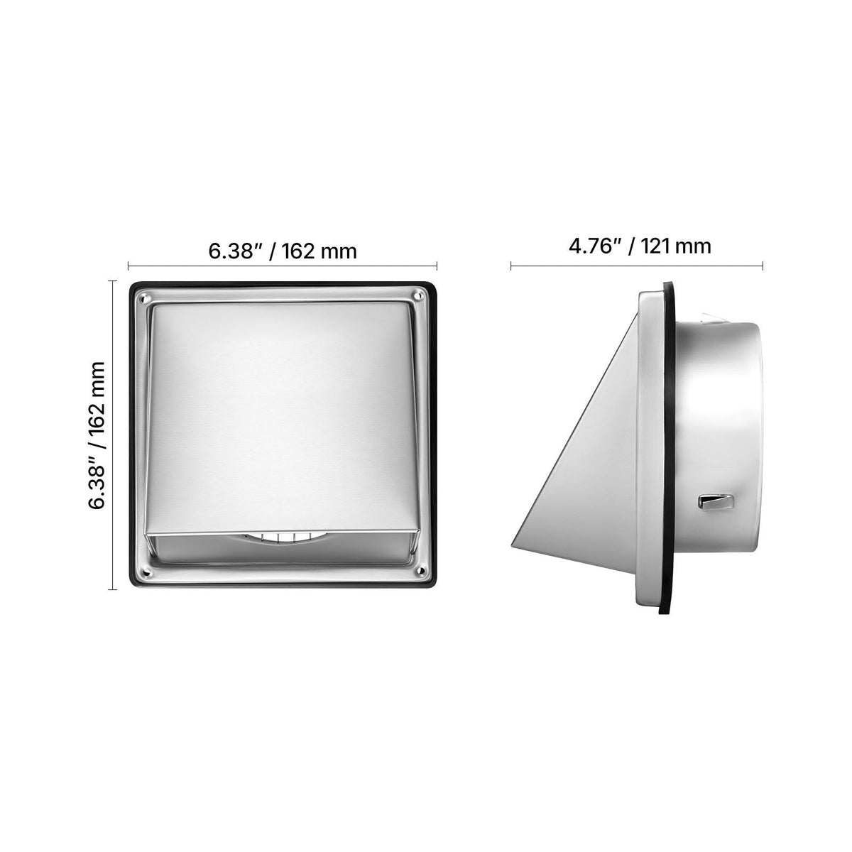 4 inch External Extractor Wall Vent Cover, Square AC Vent Gable Cover, Premium Stainless Steel & with Built-in a Protection Screen, for House,Bathroom,Garage,Kitchen,Basement (1 Pack, Silver)