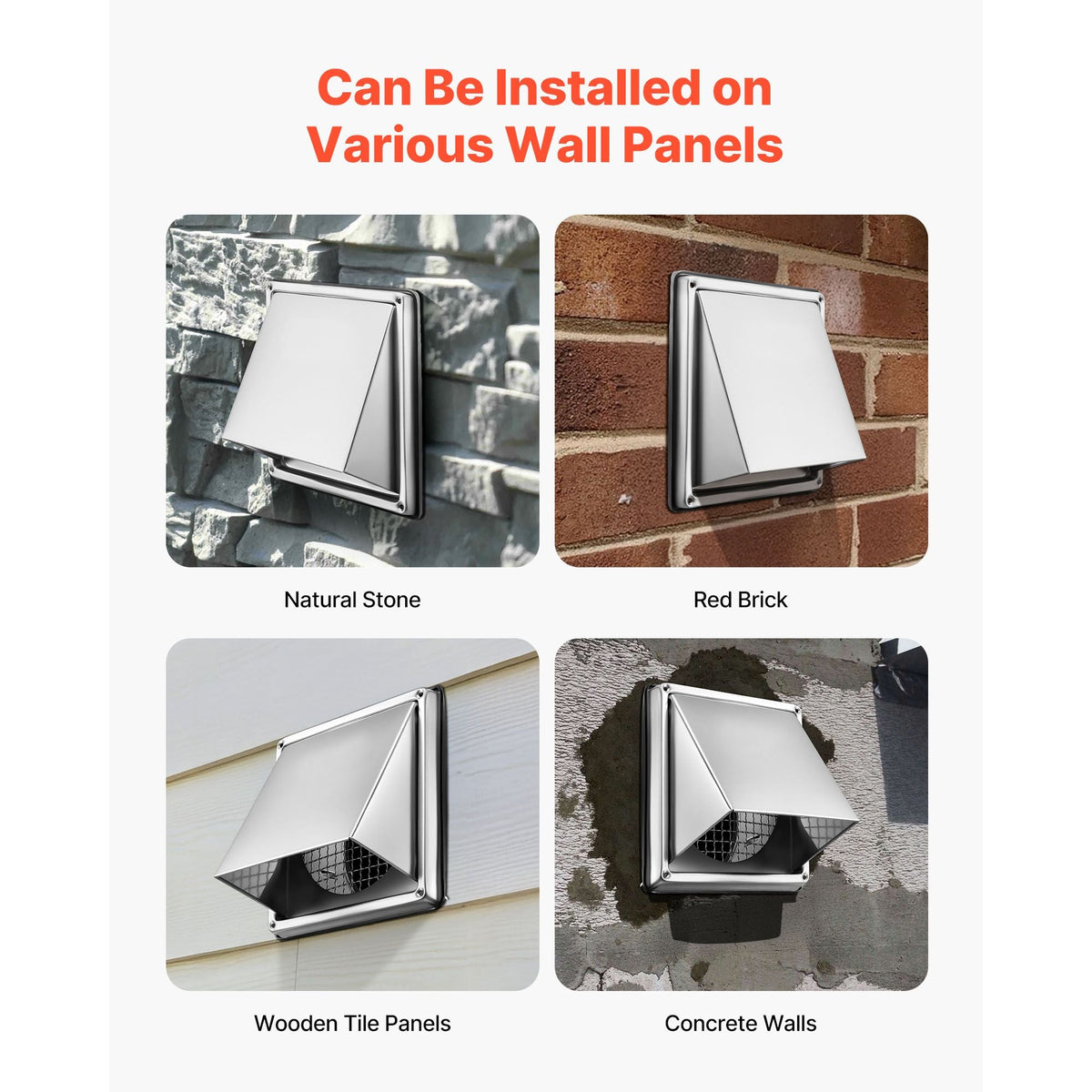 4 inch External Extractor Wall Vent Cover, Square AC Vent Gable Cover, Premium Stainless Steel & with Built-in a Protection Screen, for House,Bathroom,Garage,Kitchen,Basement (1 Pack, Silver)