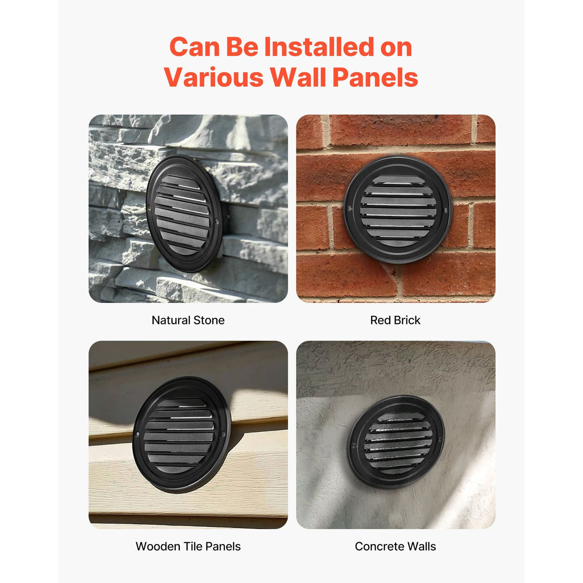 4 inch Wall Vent Cover, Louvered Round AC Vent Gable Cover, Premium Stainless Steel & with Built-in a Protection Screen, for House,Bathroom,Garage,Kitchen,Basement (2 Pack, Black)