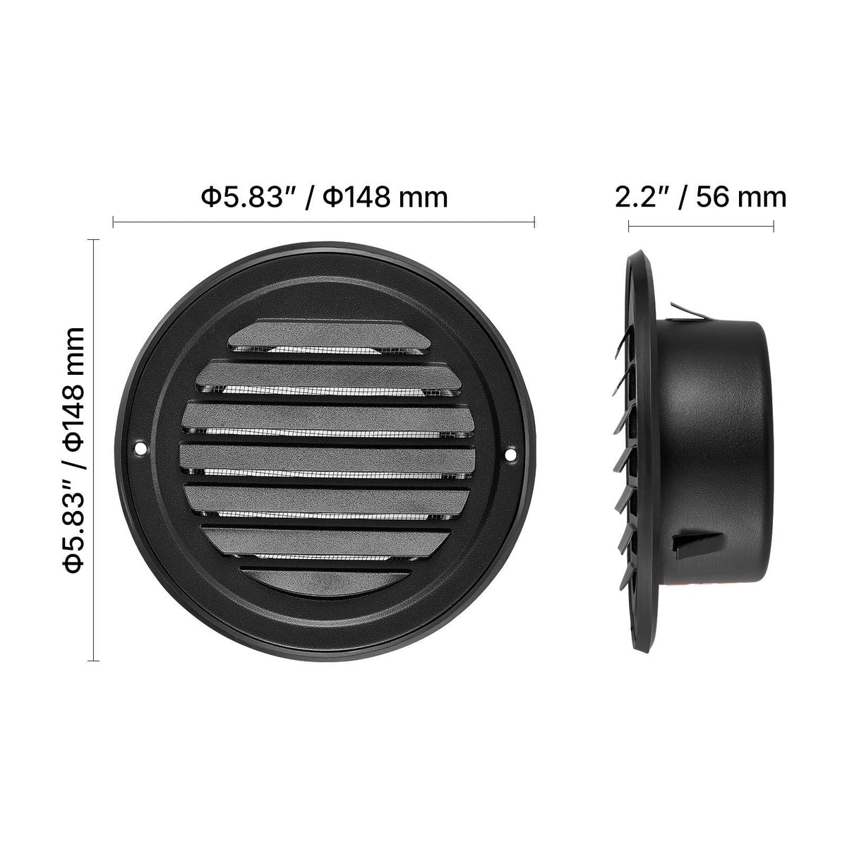 4 inch Wall Vent Cover, Louvered Round AC Vent Gable Cover, Premium Stainless Steel & with Built-in a Protection Screen, for House,Bathroom,Garage,Kitchen,Basement (2 Pack, Black)