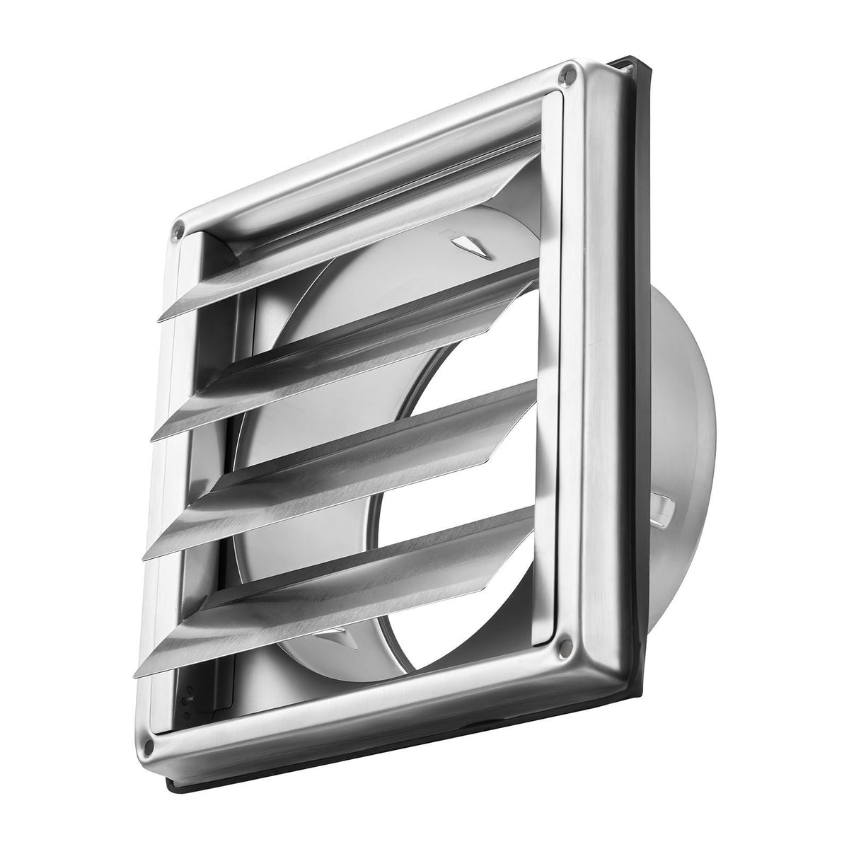 4 inch Wall Vent Cover, Louvered Square AC Vent Gable Cover, Premium Stainless Steel & with Noise Reducing Rubber Gasket, for House,Bathroom,Garage,Kitchen,Basement (1 Pack, Silver)