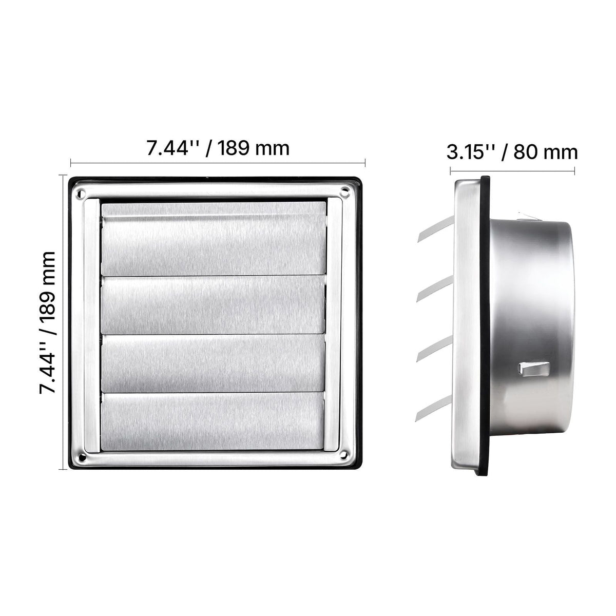 4 inch Wall Vent Cover, Louvered Square AC Vent Gable Cover, Premium Stainless Steel & with Noise Reducing Rubber Gasket, for House,Bathroom,Garage,Kitchen,Basement (1 Pack, Silver)