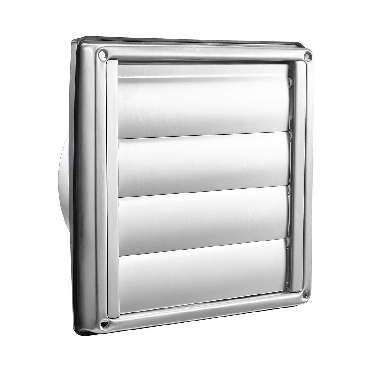 4 inch Wall Vent Cover, Louvered Square AC Vent Gable Cover, Premium Stainless Steel & with Noise Reducing Rubber Gasket, for House,Bathroom,Garage,Kitchen,Basement (1 Pack, Silver)