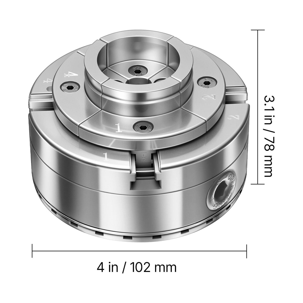4 Inch Wood Lathe Chuck, 4-Jaw, Bevel-Gear Self-Centering Wood Turning Chuck Set with 1" x 8TPI Thread & Adapter, Round Jaws, Step Jaws, Nickel-Plated, High-Hardness Steel, for Woodworking Lathe