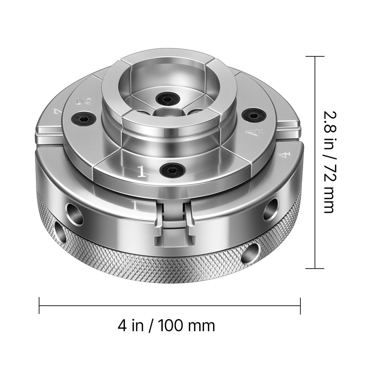 4 Inch Wood Lathe Chuck, 4-Jaw, Self-Centering Wood Turning Chuck Set with 1" x 8TPI Thread & Adapter, 4 PCS Round/Step/Pin Jaws, Case, Nickel-Plated, High-Hardness Steel, for Woodworking Lathe