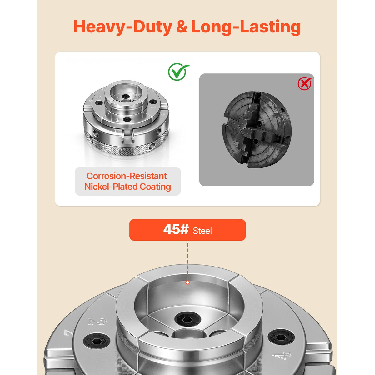 4 Inch Wood Lathe Chuck, 4-Jaw, Self-Centering Wood Turning Chuck Set with 1" x 8TPI Thread & Adapter, 4 PCS Round/Step/Pin Jaws, Case, Nickel-Plated, High-Hardness Steel, for Woodworking Lathe