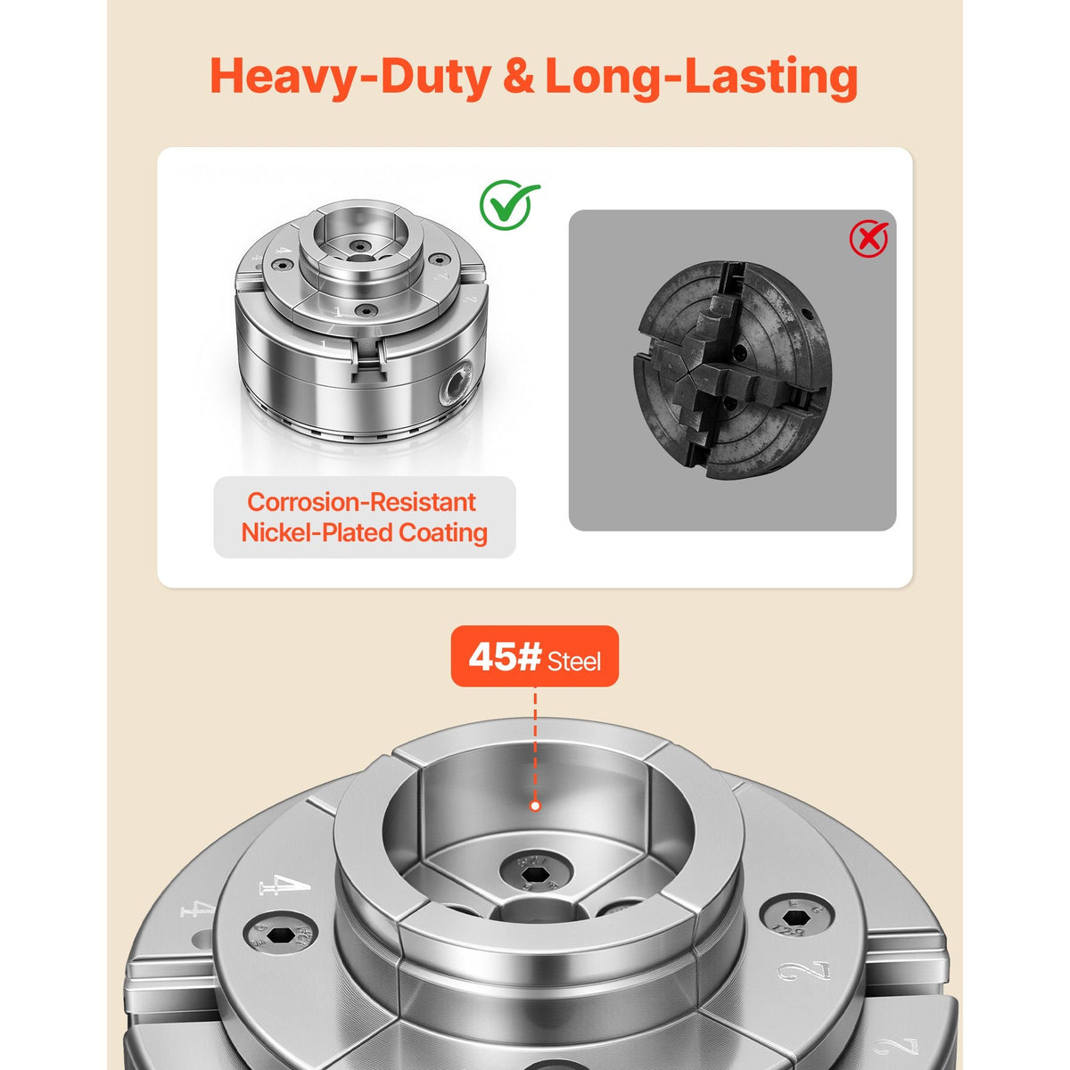 4 Inch Wood Lathe Chuck, 4-Jaw, Self-Centering Wood Turning Chuck Set with 1" x 8TPI Thread & Adapter, 5 PCS Jaws Round/Flat/Step/Pin, Carry Case, Nickel-Plated Finish, for Woodworking Lathe
