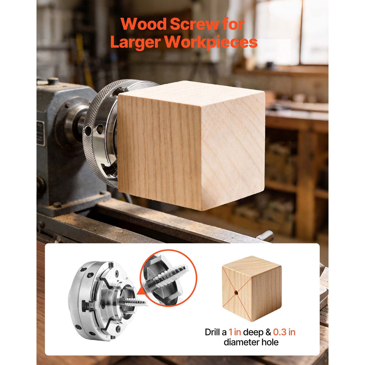 4 Inch Wood Lathe Chuck, 4-Jaw, Self-Centering Wood Turning Chuck Set with 1" x 8TPI Thread & Adapter, Nickel-Plated, High-Hardness Steel, Inside Clamping & Outside Support, for Woodworking