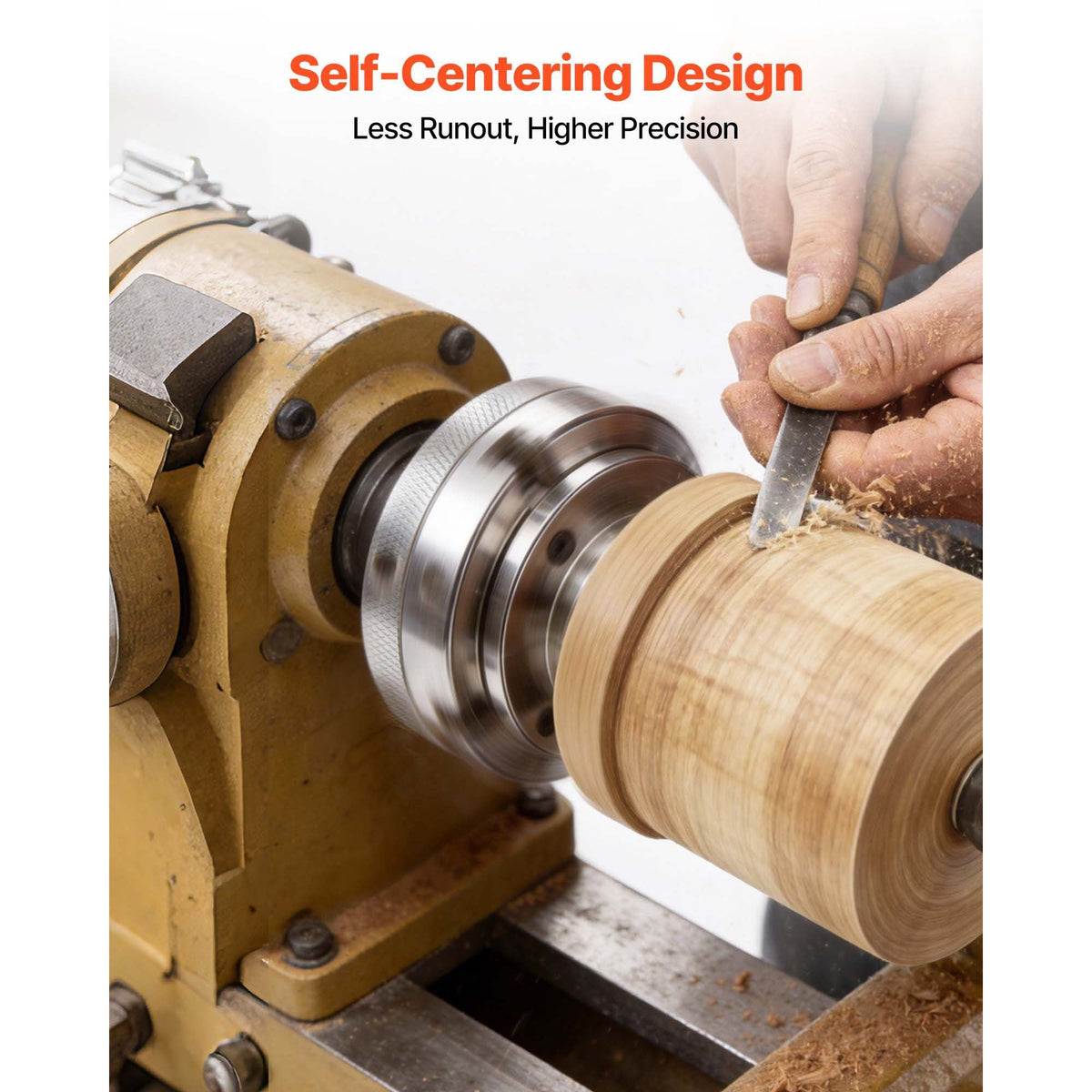 4 Inch Wood Lathe Chuck, 4-Jaw, Self-Centering Wood Turning Chuck Set with 1" x 8TPI Thread & Adapter, Nickel-Plated, High-Hardness Steel, Inside Clamping & Outside Support, for Woodworking