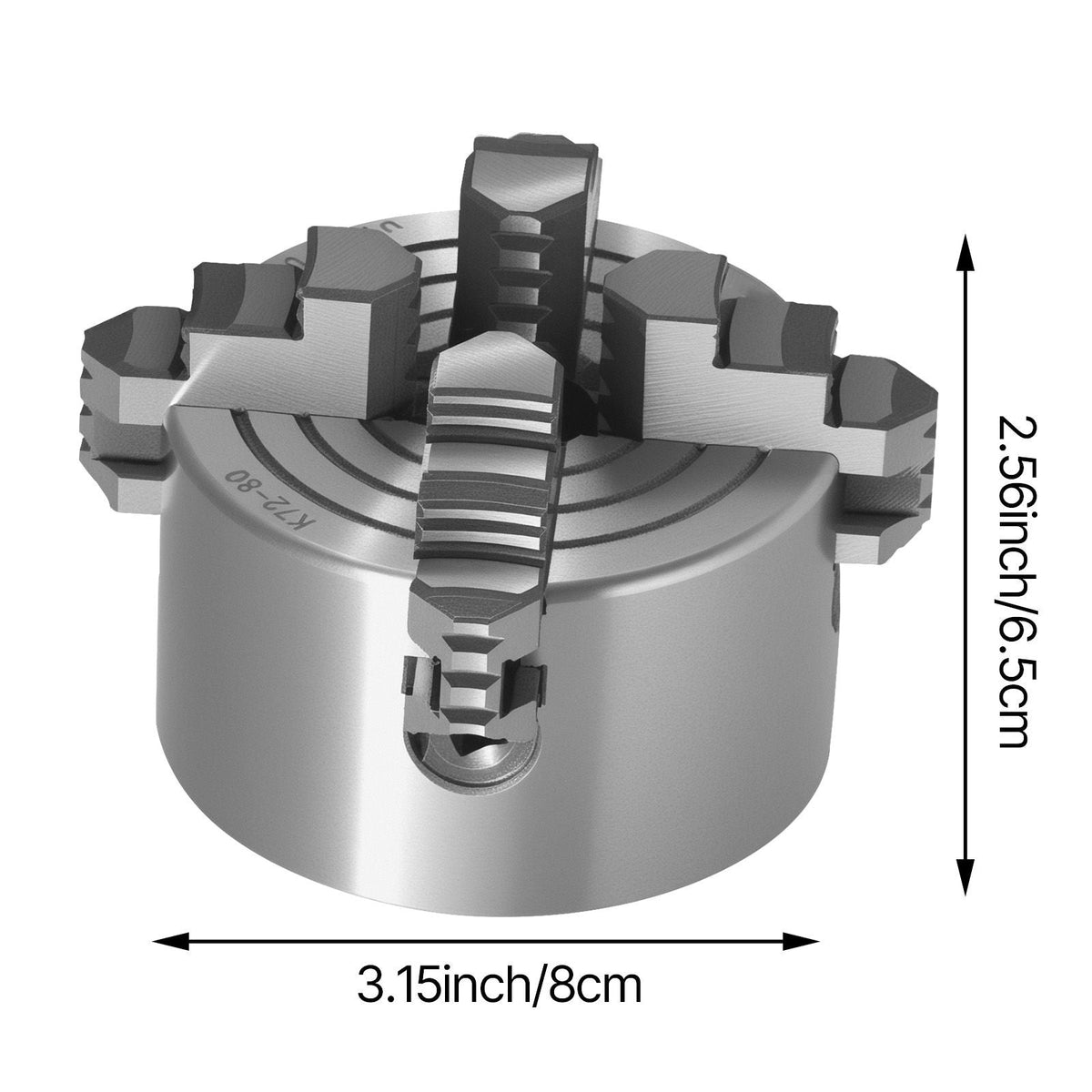 4-Jaw Lathe Chuck, 3 Inch (80 mm), 4-Jaw Chuck, 0.1-3.15 in (5-80 mm) Clamping Range with T-key Fixing Screws Reversible Jaws, HT300 Material, Internal External for Wood Metal Lathe