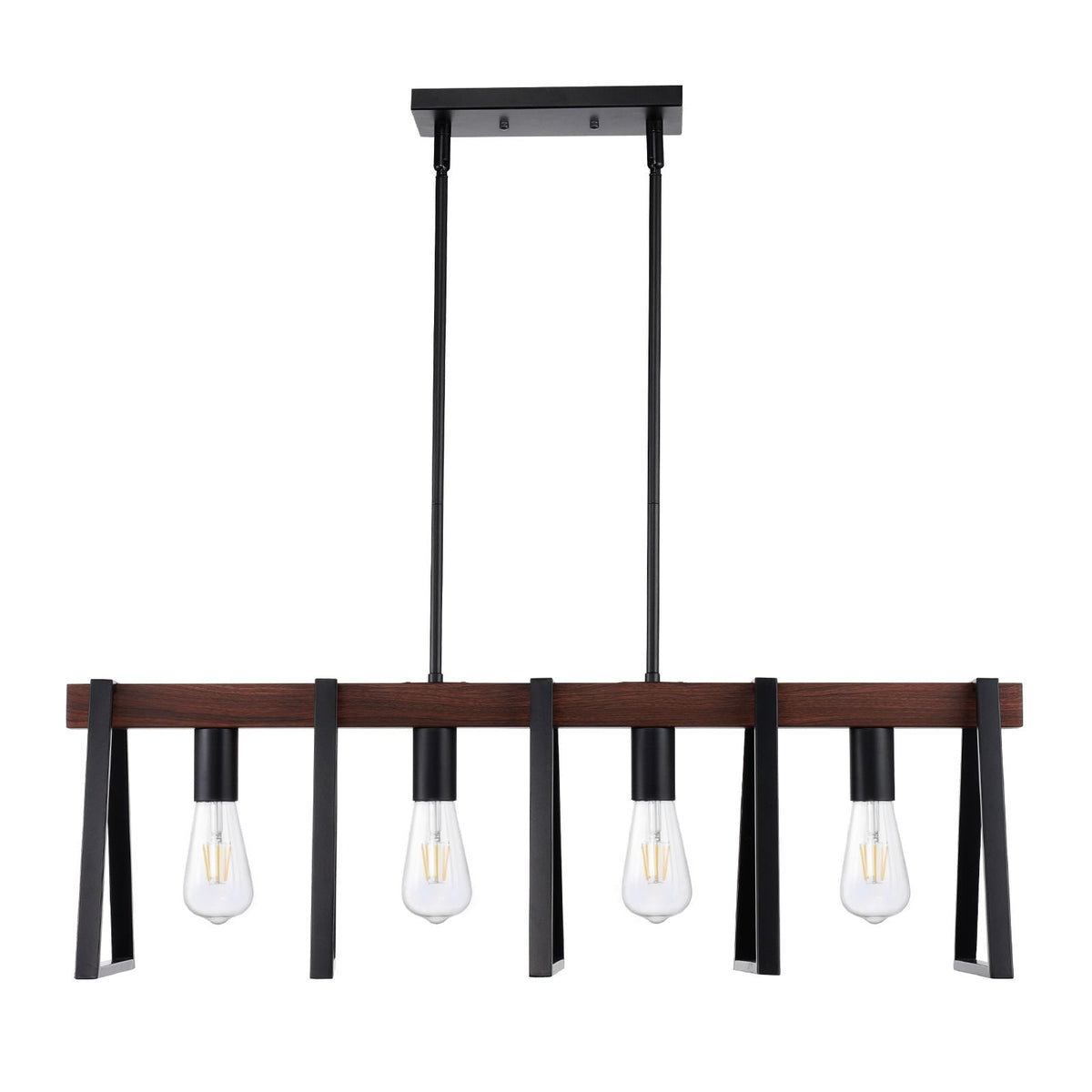 4-Light Kitchen Island Pendant Lights, 60W, Adjustable Dining Room Light Fixture with 2 x 6'' and 6 x 12'' Rods, Industrial Metal Frame Farmhouse Linear Chandeliers Lighting for Dining Room, E26