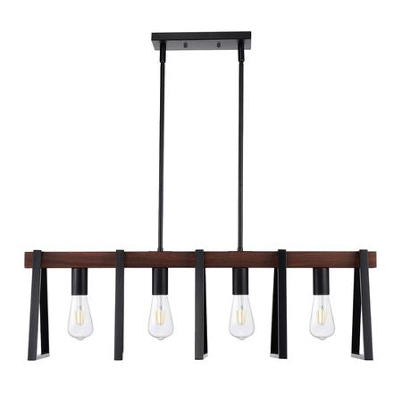 4-Light Kitchen Island Pendant Lights, 60W, Adjustable Dining Room Light Fixture with 2 x 6'' and 6 x 12'' Rods, Industrial Metal Frame Farmhouse Linear Chandeliers Lighting for Dining Room, E26