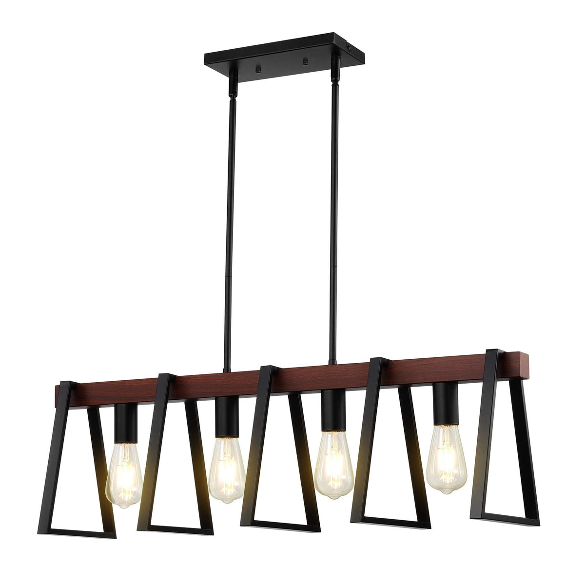 4-Light Kitchen Island Pendant Lights, 60W, Adjustable Dining Room Light Fixture with 2 x 6'' and 6 x 12'' Rods, Industrial Metal Frame Farmhouse Linear Chandeliers Lighting for Dining Room, E26