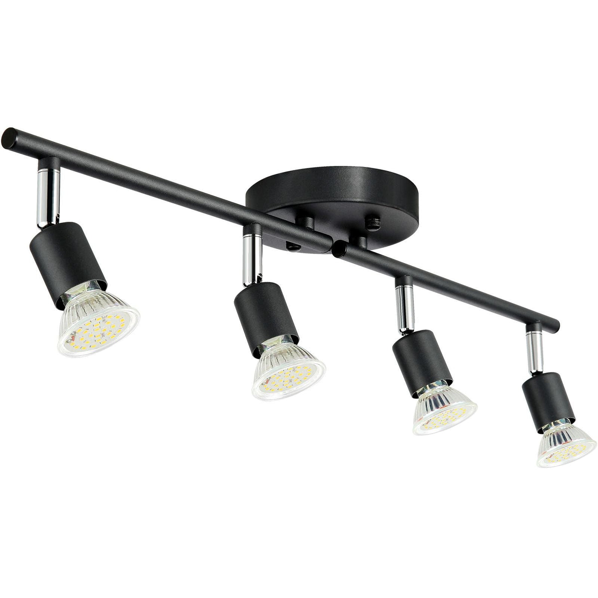 4-Light LED Track Lighting Kit, Ceiling Spot Light with Rotatable Light Arms and Heads, 24.8" Track Lighting Fixture, Included 4 GU10 3000K Bulbs for Indoors Exhibition, Kitchen, Living Room