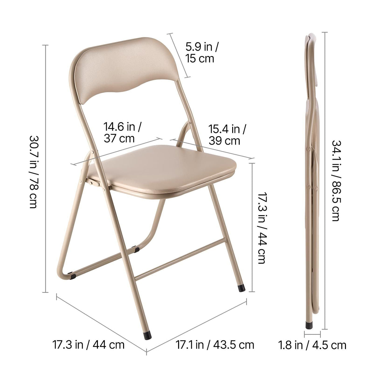 4 Pack Folding Chairs, Foldable Leather Chairs with Heavy Duty Metal Frame & Padded Cushion, Portable Folding Card Table Chairs, Stackable Seats for Home, Yard, Garden, Parties, Events, Khaki