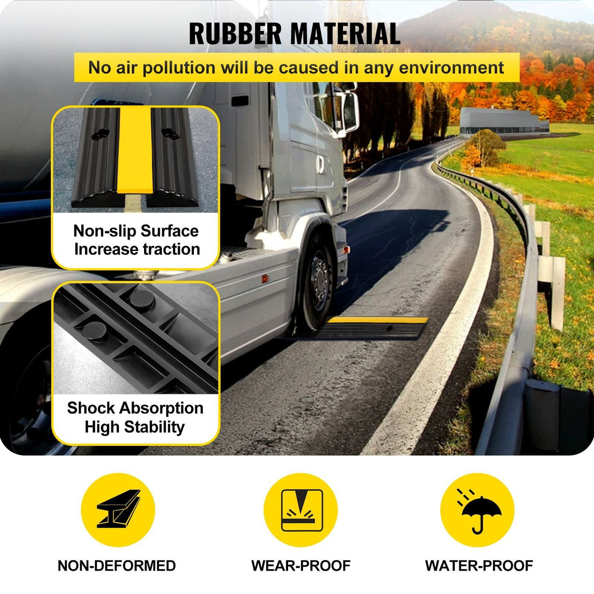4 Pack of 1-Channel Rubber Cable Protector Ramps Heavy Duty 22046Lbs Load Capacity Cable Wire Cord Cover Ramp Speed Bump Driveway Hose Cable Ramp Protective Cover