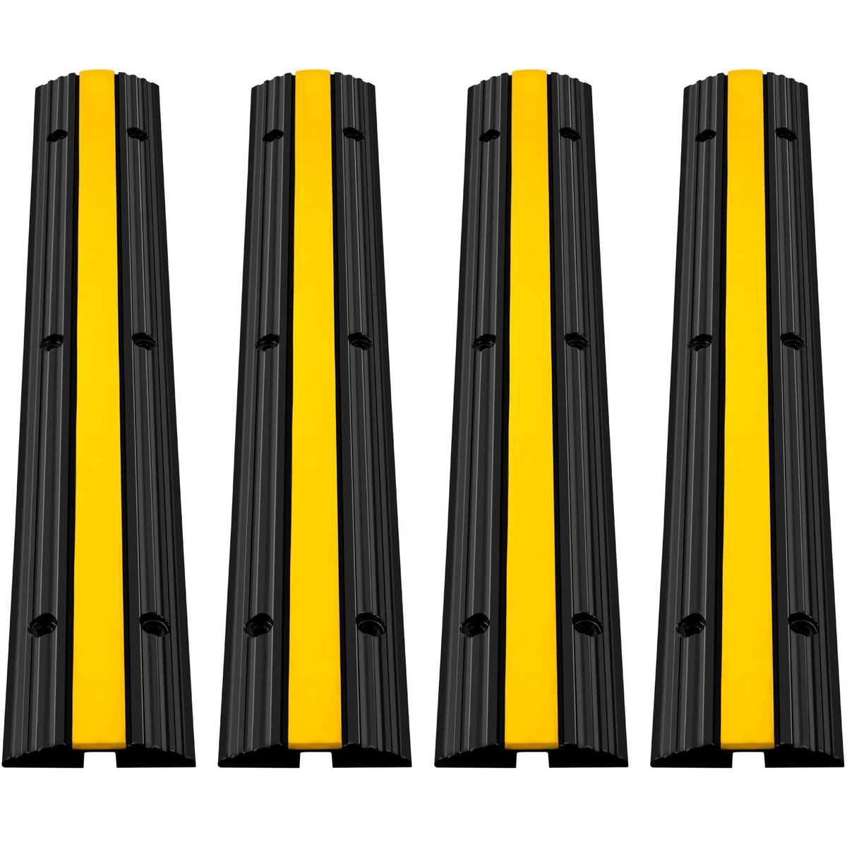 4 Pack of 1-Channel Rubber Cable Protector Ramps Heavy Duty 22046Lbs Load Capacity Cable Wire Cord Cover Ramp Speed Bump Driveway Hose Cable Ramp Protective Cover