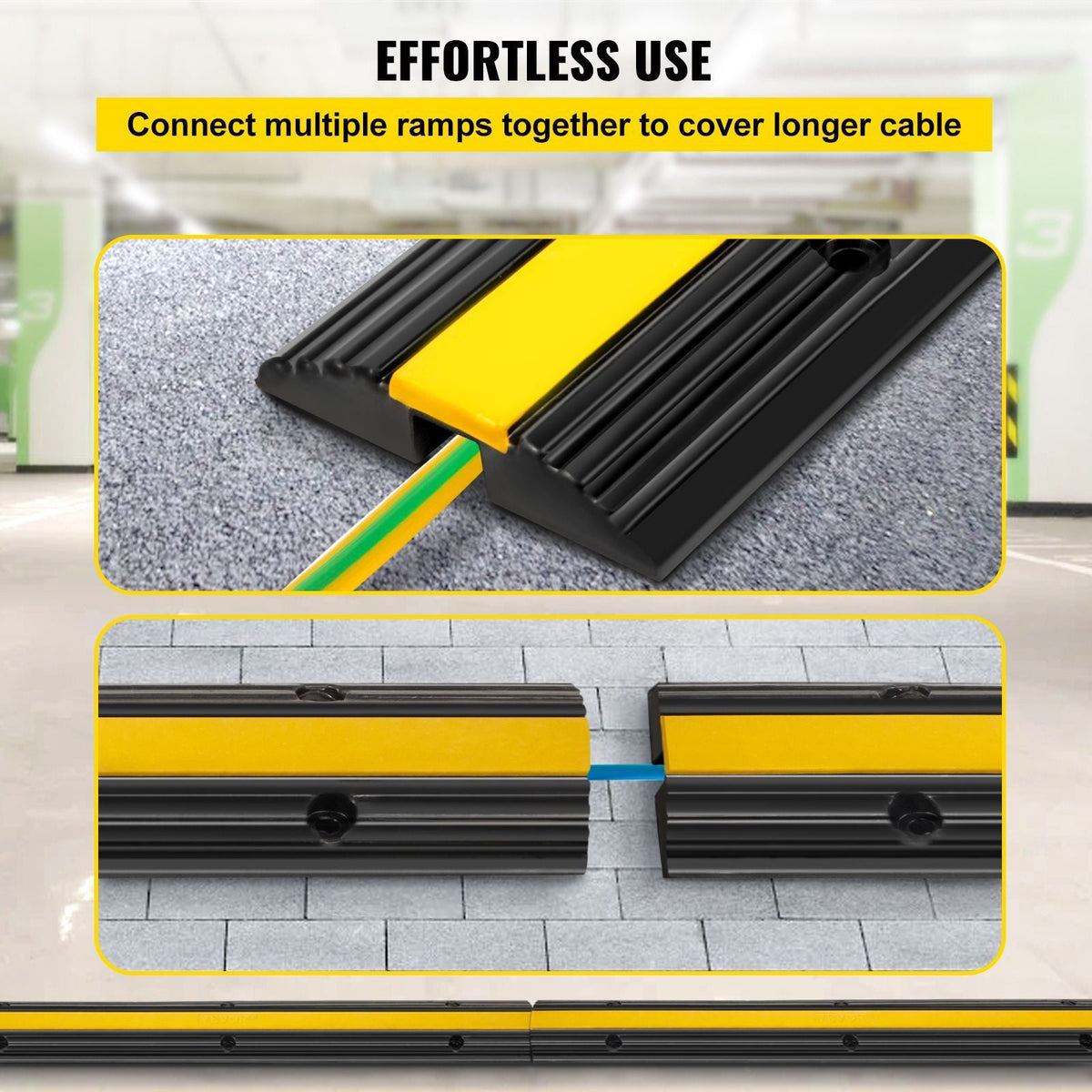 4 Pack of 1-Channel Rubber Cable Protector Ramps Heavy Duty 22046Lbs Load Capacity Cable Wire Cord Cover Ramp Speed Bump Driveway Hose Cable Ramp Protective Cover