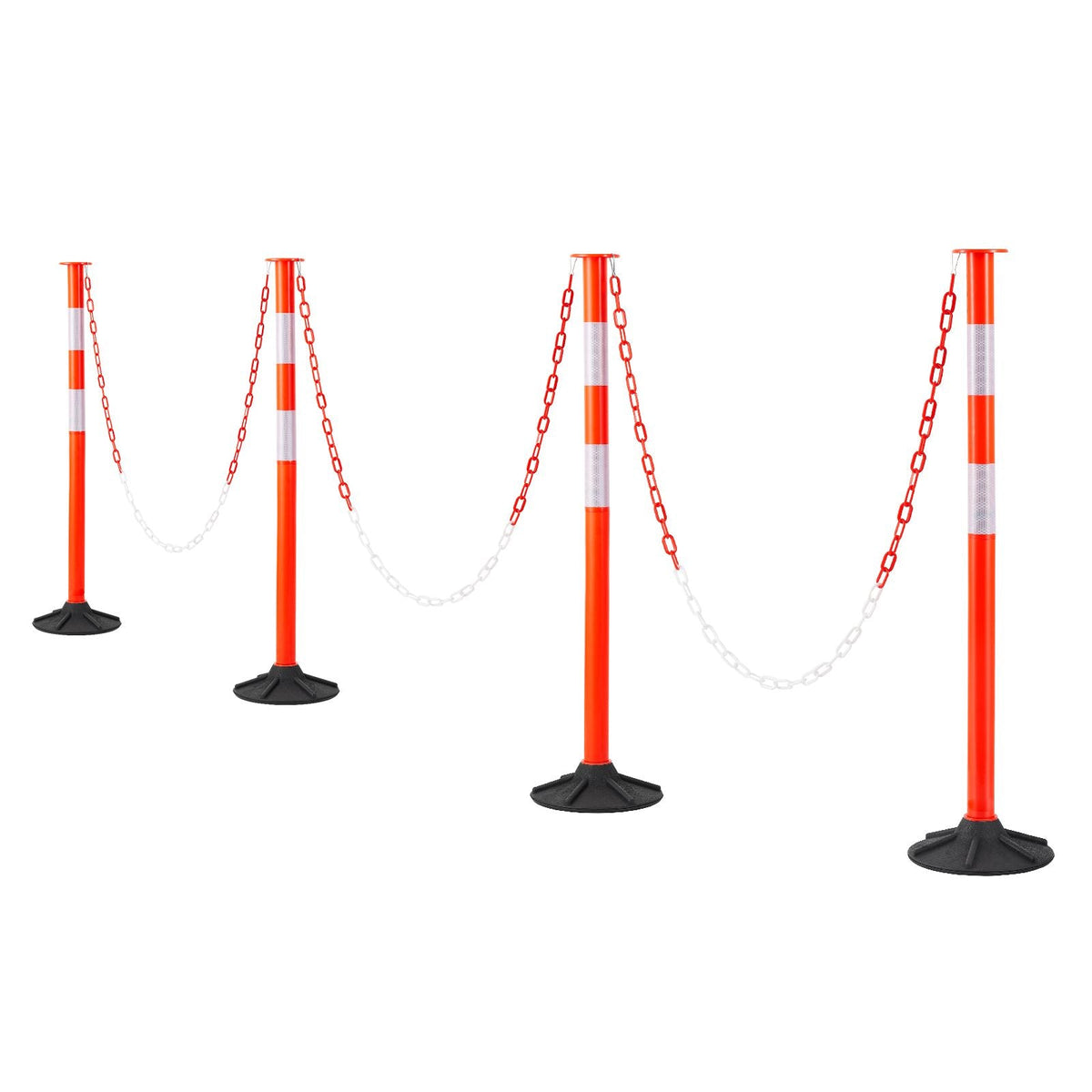 4 Pack Traffic Delineator Posts, 34 in Traffic Safety Cones with Weighted Base, Reflective Strips and Chain, Heavy Duty Delineator Posts for Construction Site, Parking Lot, Crowd Control, Red
