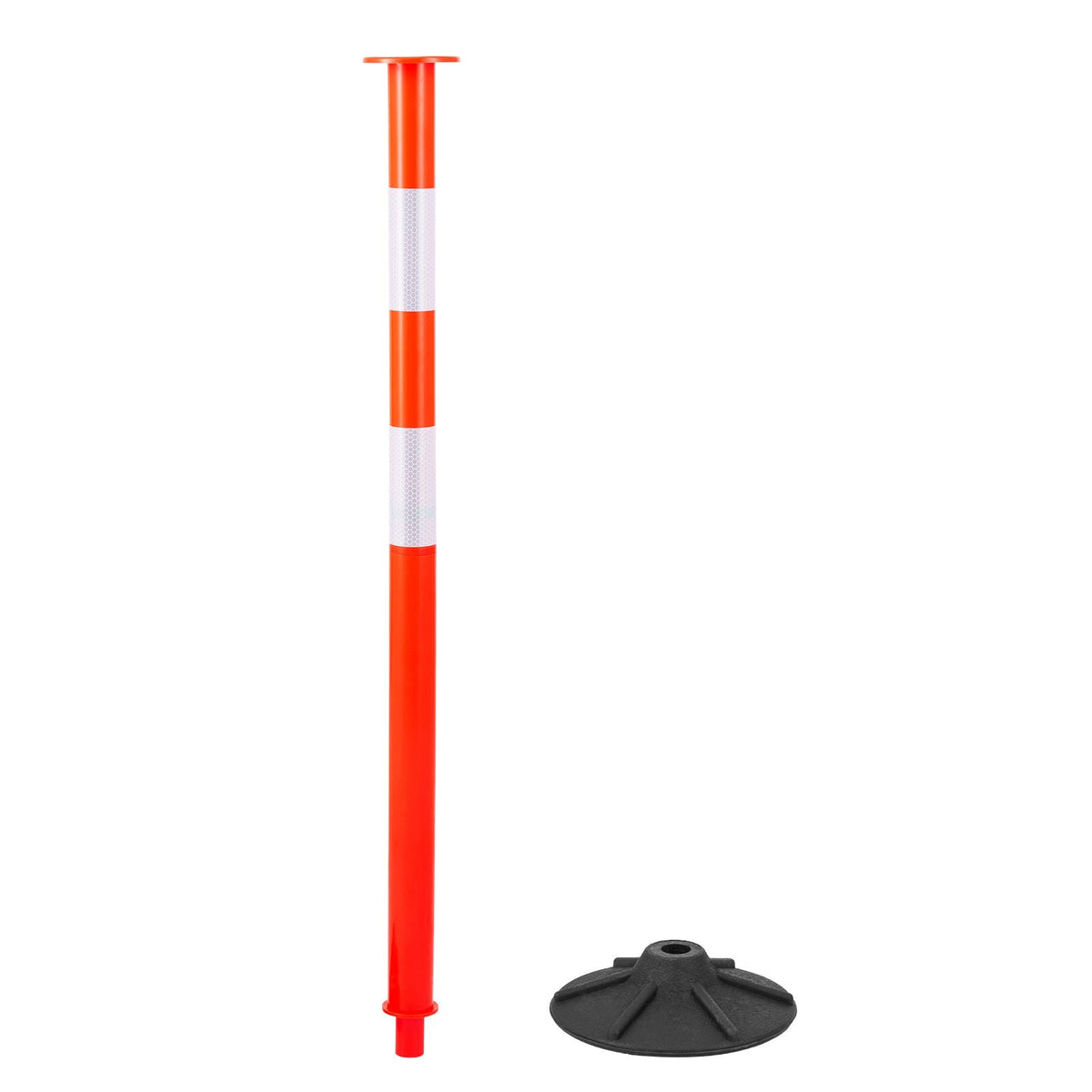 4 Pack Traffic Delineator Posts, 34 in Traffic Safety Cones with Weighted Base, Reflective Strips and Chain, Heavy Duty Delineator Posts for Construction Site, Parking Lot, Crowd Control, Red