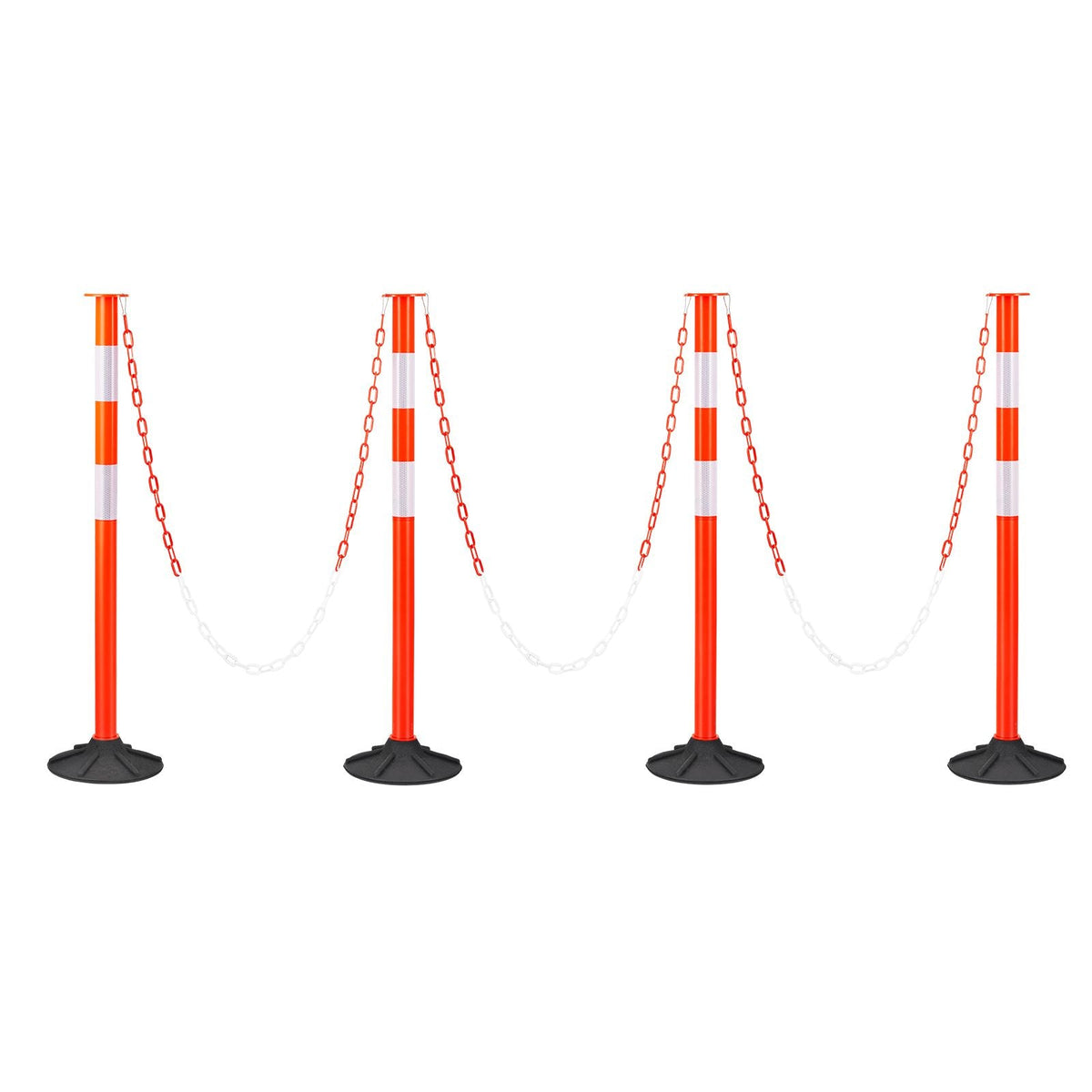 4 Pack Traffic Delineator Posts, 34 in Traffic Safety Cones with Weighted Base, Reflective Strips and Chain, Heavy Duty Delineator Posts for Construction Site, Parking Lot, Crowd Control, Red