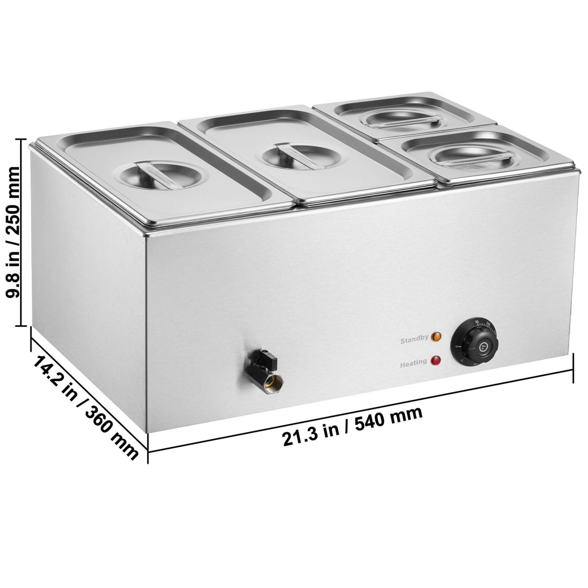 4-Pan Commercial Food Warmer, 16.4QT Electric Steam Table, 1200W Professional Countertop Stainless Steel Buffet Bain Marie with 86-185 Fahrenheit Temp Control, Silver