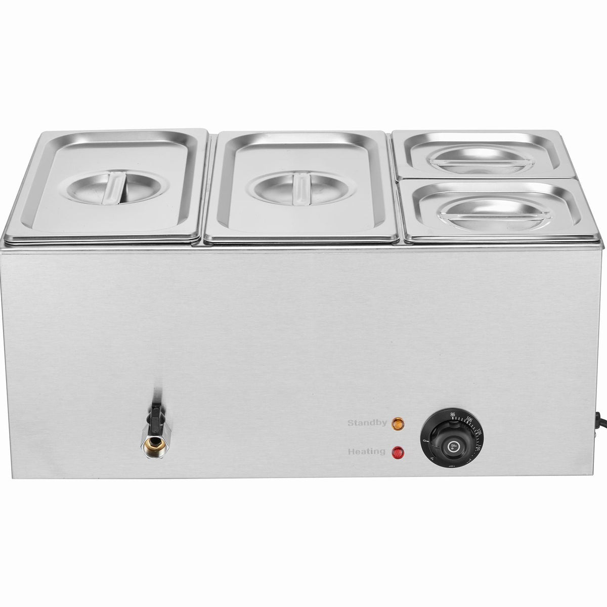 4-Pan Commercial Food Warmer, 16.4QT Electric Steam Table, 1200W Professional Countertop Stainless Steel Buffet Bain Marie with 86-185 Fahrenheit Temp Control, Silver
