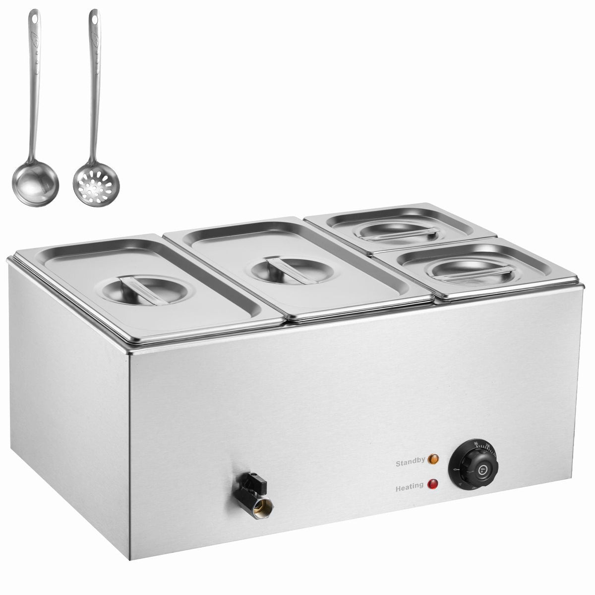 4-Pan Commercial Food Warmer, 16.4QT Electric Steam Table, 1200W Professional Countertop Stainless Steel Buffet Bain Marie with 86-185 Fahrenheit Temp Control, Silver