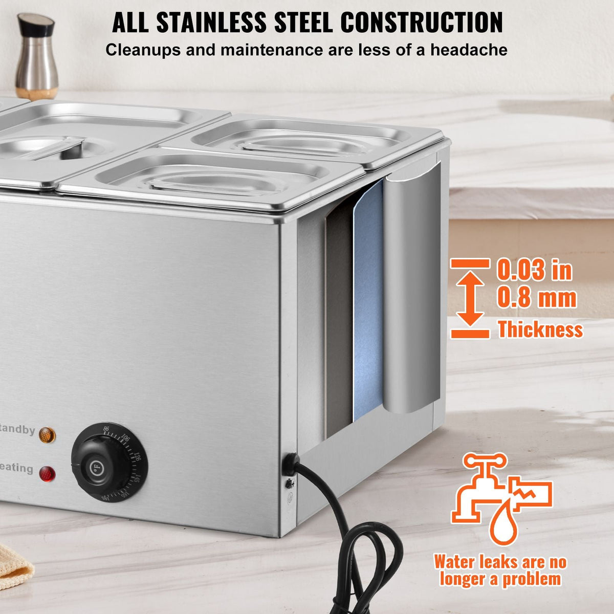 4-Pan Commercial Food Warmer, 16.4QT Electric Steam Table, 1200W Professional Countertop Stainless Steel Buffet Bain Marie with 86-185 Fahrenheit Temp Control, Silver