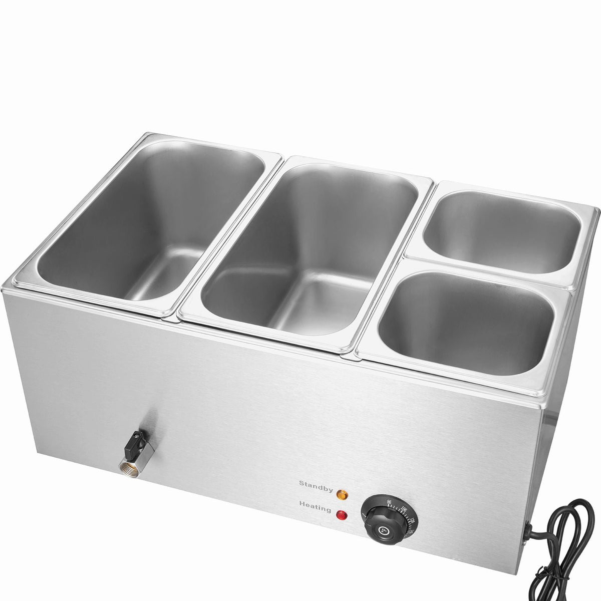 4-Pan Commercial Food Warmer, 16.4QT Electric Steam Table, 1200W Professional Countertop Stainless Steel Buffet Bain Marie with 86-185 Fahrenheit Temp Control, Silver