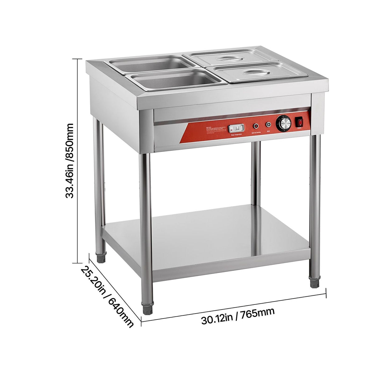 4-Pan Commercial Food Warmer, 4 x 1/2 Pans Electric Steam Table, 1500W Professional Buffet Catering Food Warmer with Undershelf, Stainless Steel Server for Restaurant Party Hotel