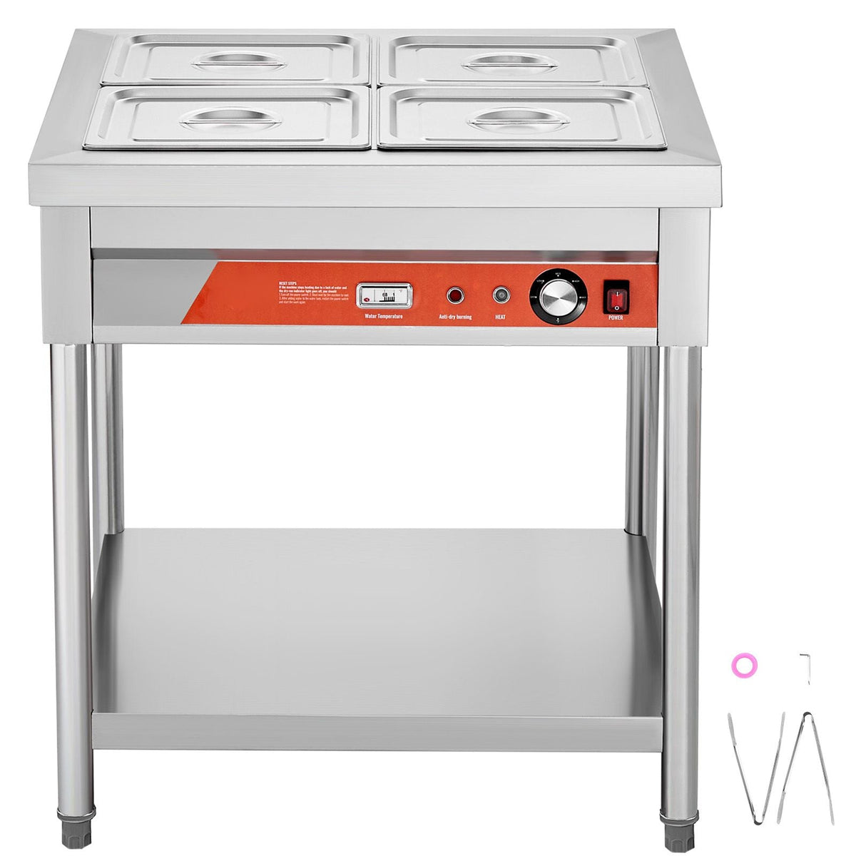 4-Pan Commercial Food Warmer, 4 x 1/2 Pans Electric Steam Table, 1500W Professional Buffet Catering Food Warmer with Undershelf, Stainless Steel Server for Restaurant Party Hotel
