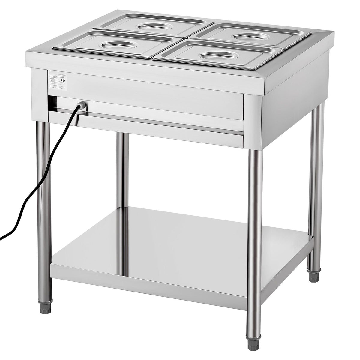 4-Pan Commercial Food Warmer, 4 x 1/2 Pans Electric Steam Table, 1500W Professional Buffet Catering Food Warmer with Undershelf, Stainless Steel Server for Restaurant Party Hotel