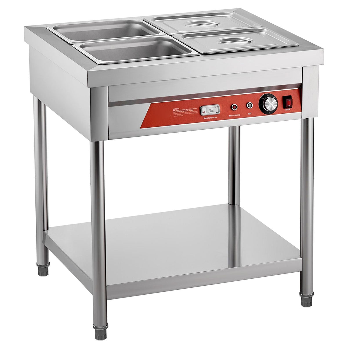 4-Pan Commercial Food Warmer, 4 x 1/2 Pans Electric Steam Table, 1500W Professional Buffet Catering Food Warmer with Undershelf, Stainless Steel Server for Restaurant Party Hotel