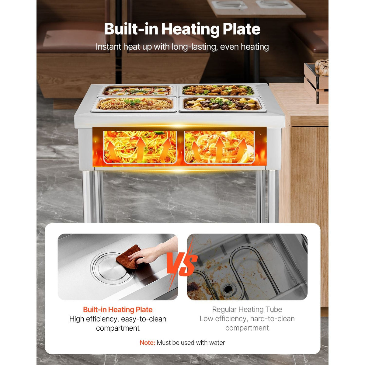 4-Pan Commercial Food Warmer, 4 x 1/2 Pans Electric Steam Table, 1500W Professional Buffet Catering Food Warmer with Undershelf, Stainless Steel Server for Restaurant Party Hotel