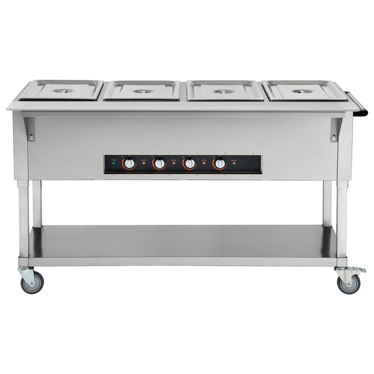 4-Pan Commercial Food Warmer, 4 x 20.6QT Electric Steam Table, 2000W Professional Buffet Catering Food Warmer with 4 Wheels (2 Lockable), Food Grade Stainless Steel Server for Party Restaurant