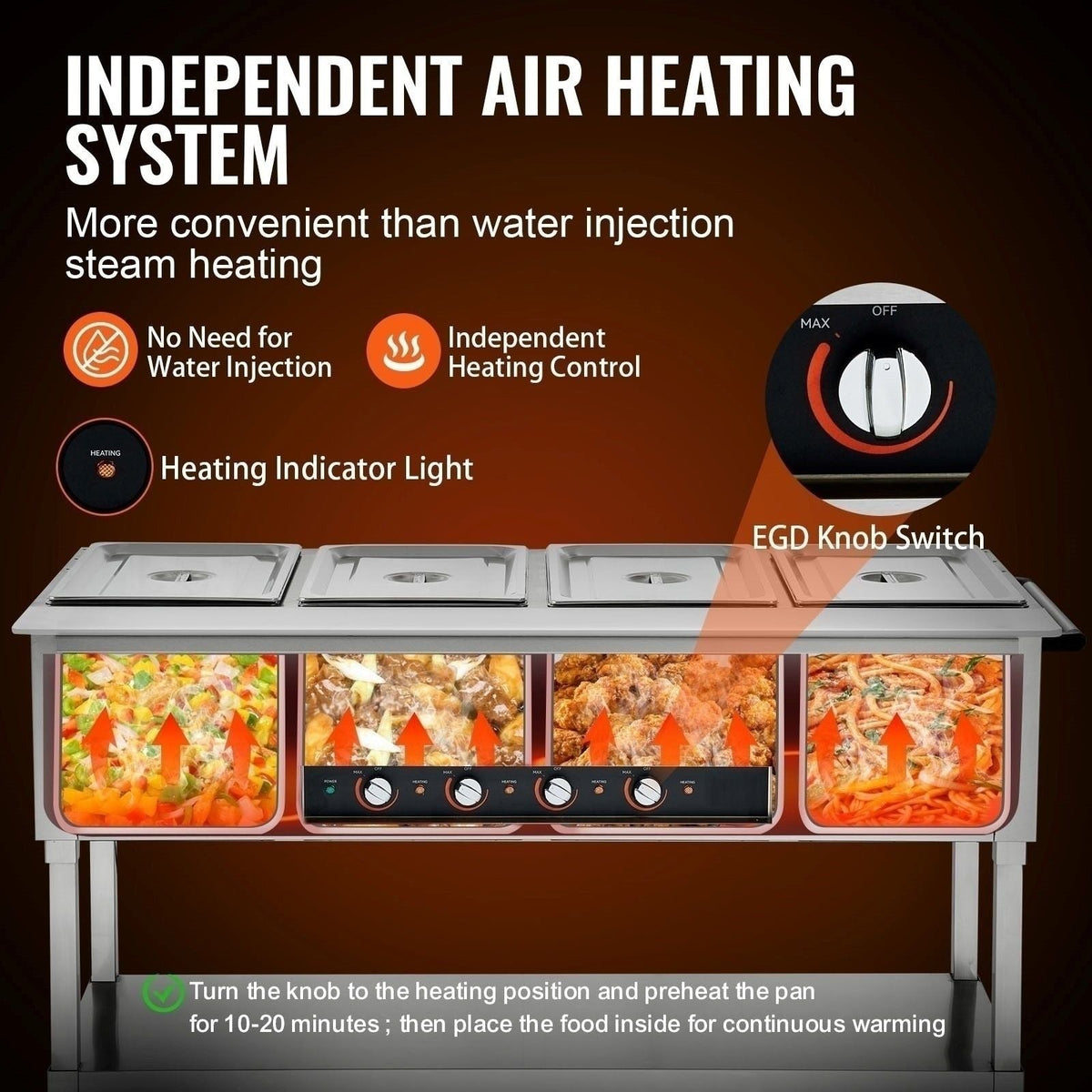 4-Pan Commercial Food Warmer, 4 x 20.6QT Electric Steam Table, 2000W Professional Buffet Catering Food Warmer with 4 Wheels (2 Lockable), Food Grade Stainless Steel Server for Party Restaurant