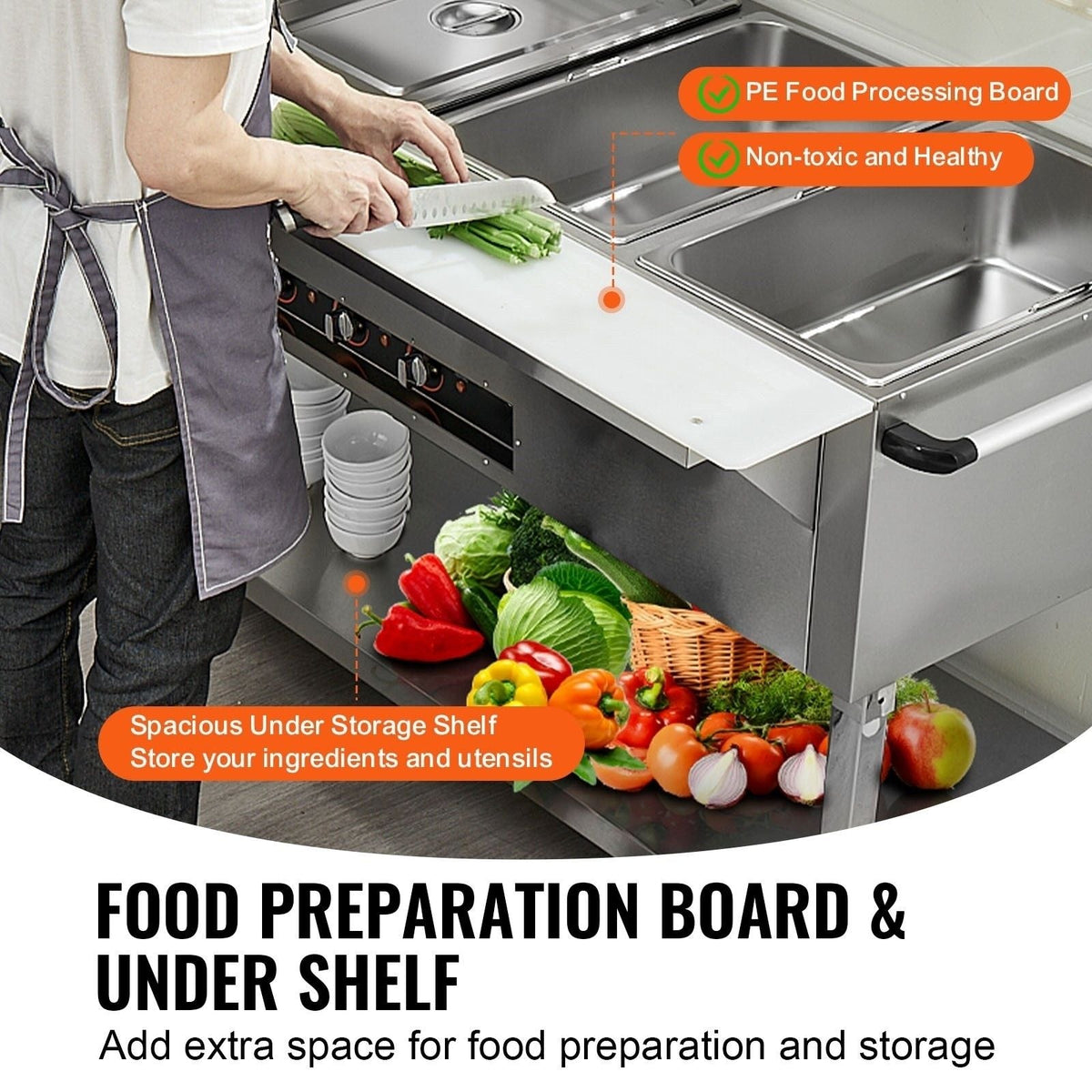 4-Pan Commercial Food Warmer, 4 x 20.6QT Electric Steam Table, 2000W Professional Buffet Catering Food Warmer with 4 Wheels (2 Lockable), Food Grade Stainless Steel Server for Party Restaurant