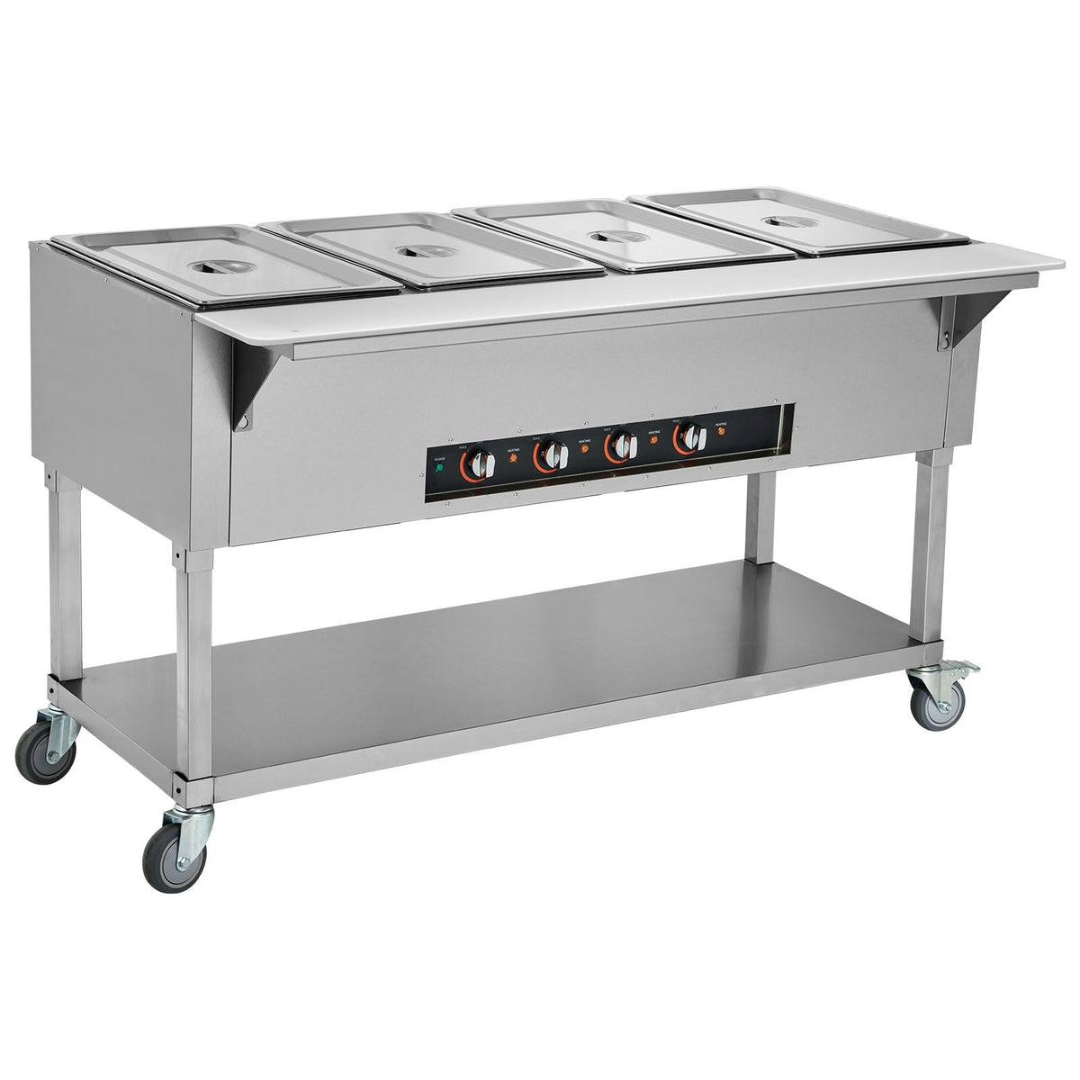 4-Pan Commercial Food Warmer, 4 x 20.6QT Electric Steam Table, 2000W Professional Buffet Catering Food Warmer with 4 Wheels (2 Lockable), Food Grade Stainless Steel Server for Party Restaurant