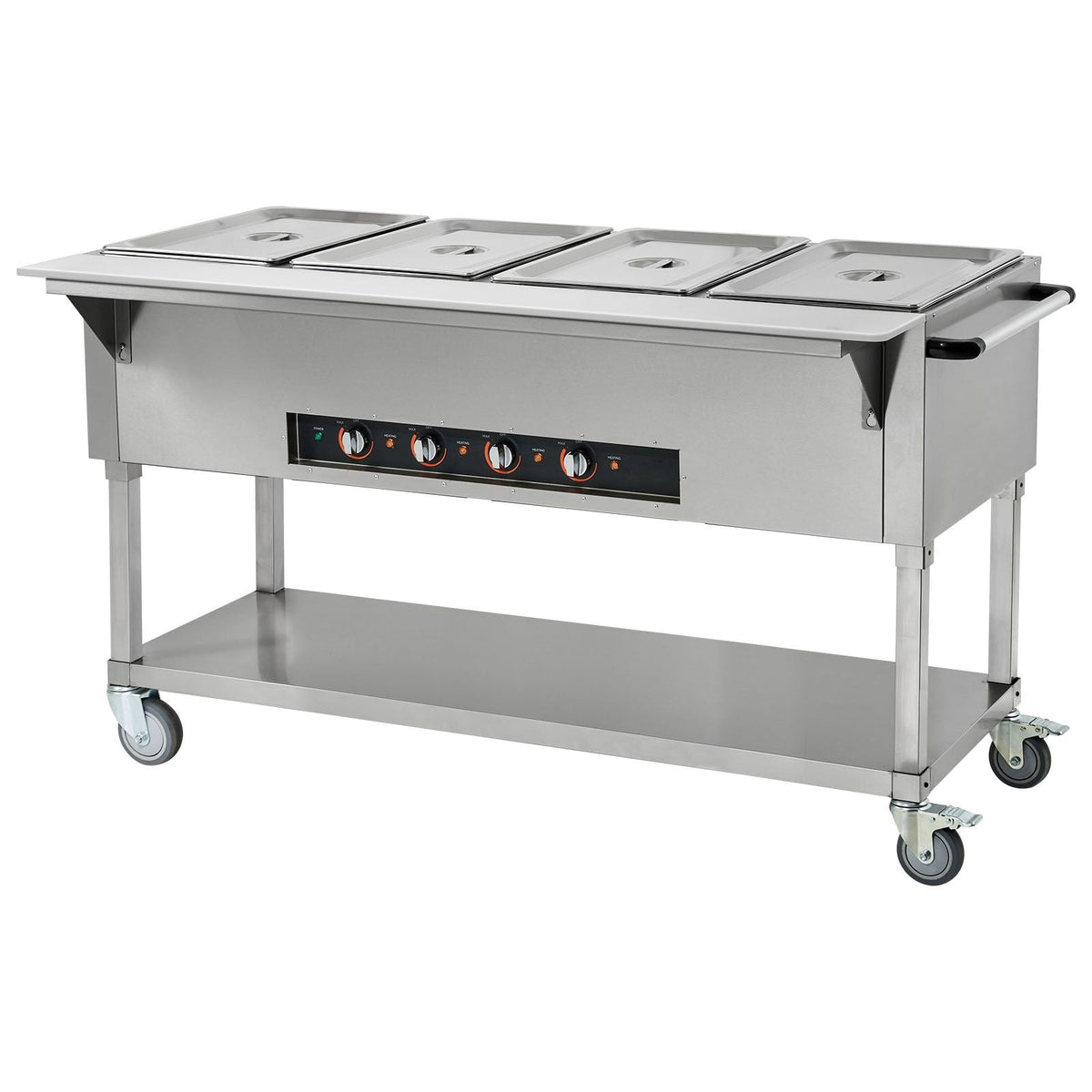 4-Pan Commercial Food Warmer, 4 x 20.6QT Electric Steam Table, 2000W Professional Buffet Catering Food Warmer with 4 Wheels (2 Lockable), Food Grade Stainless Steel Server for Party Restaurant