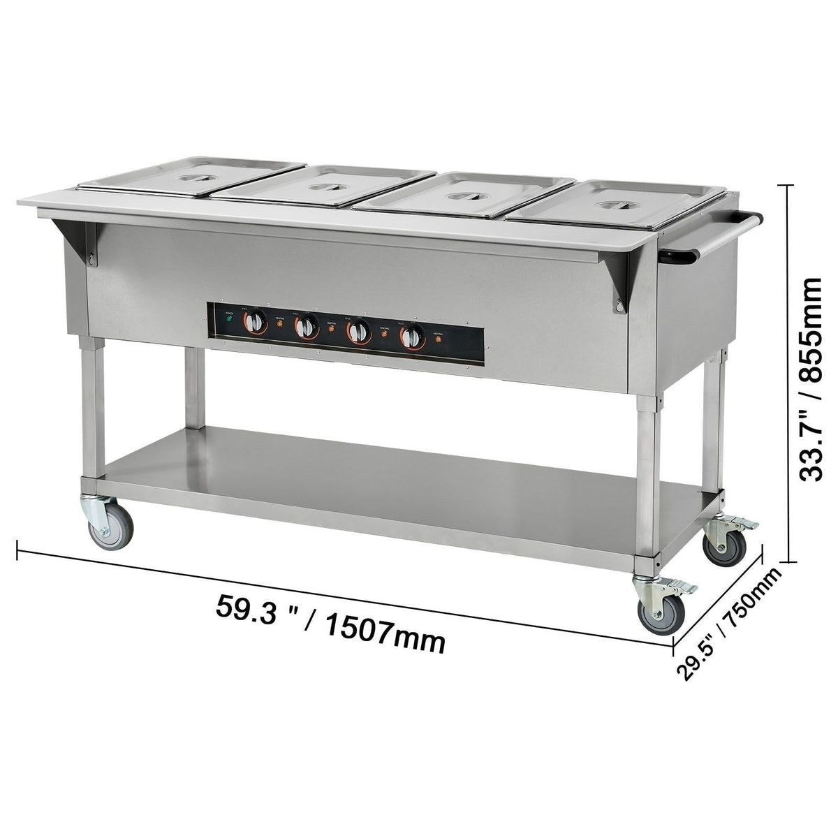 4-Pan Commercial Food Warmer, 4 x 20.6QT Electric Steam Table, 2000W Professional Buffet Catering Food Warmer with 4 Wheels (2 Lockable), Food Grade Stainless Steel Server for Party Restaurant