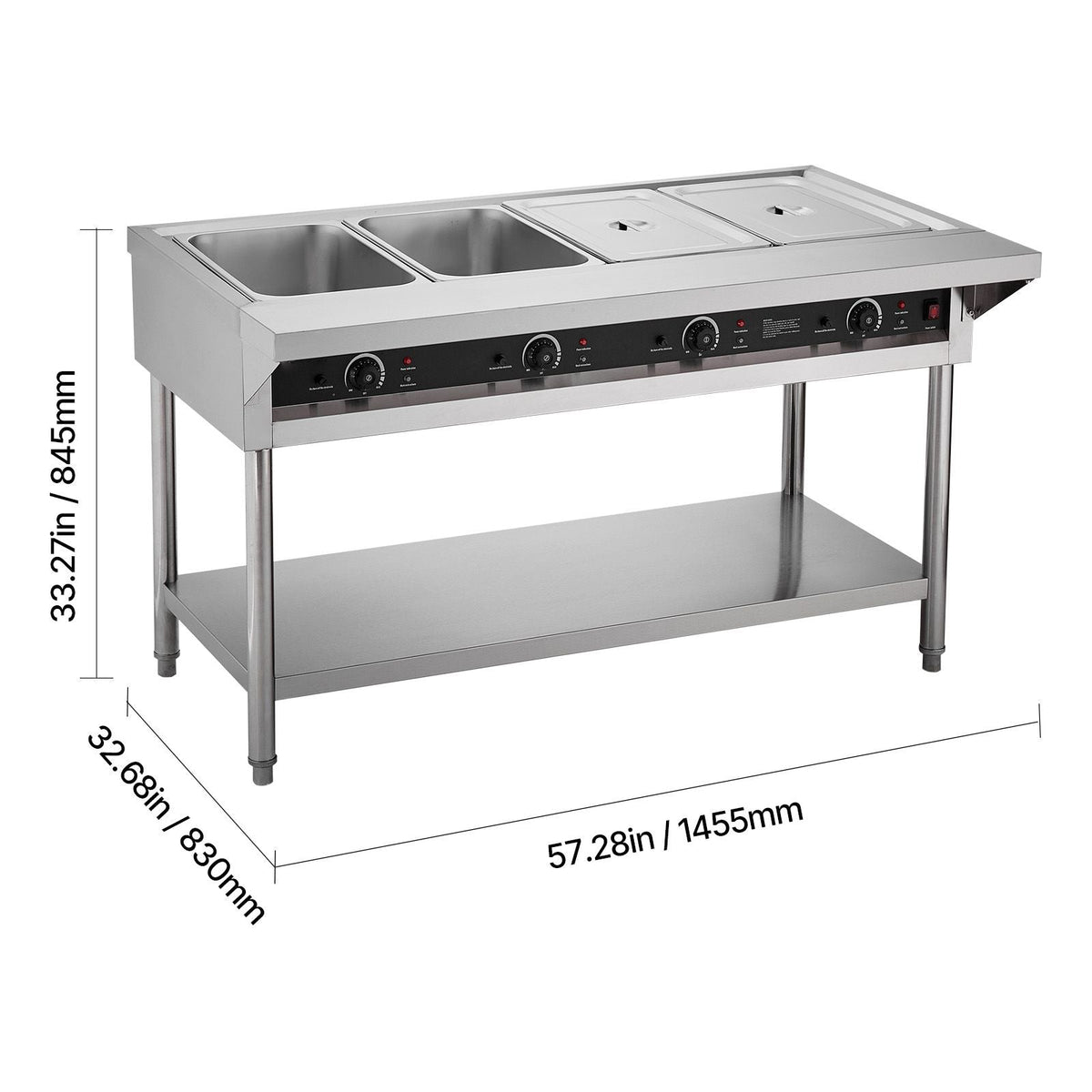 4-Pan Commercial Food Warmer, Electric Steam Table with Independent Temperature Control, 450W x 4 Stainless Steel Buffet Catering Food Warmer with Undershelf and Workspace, for Restaurant