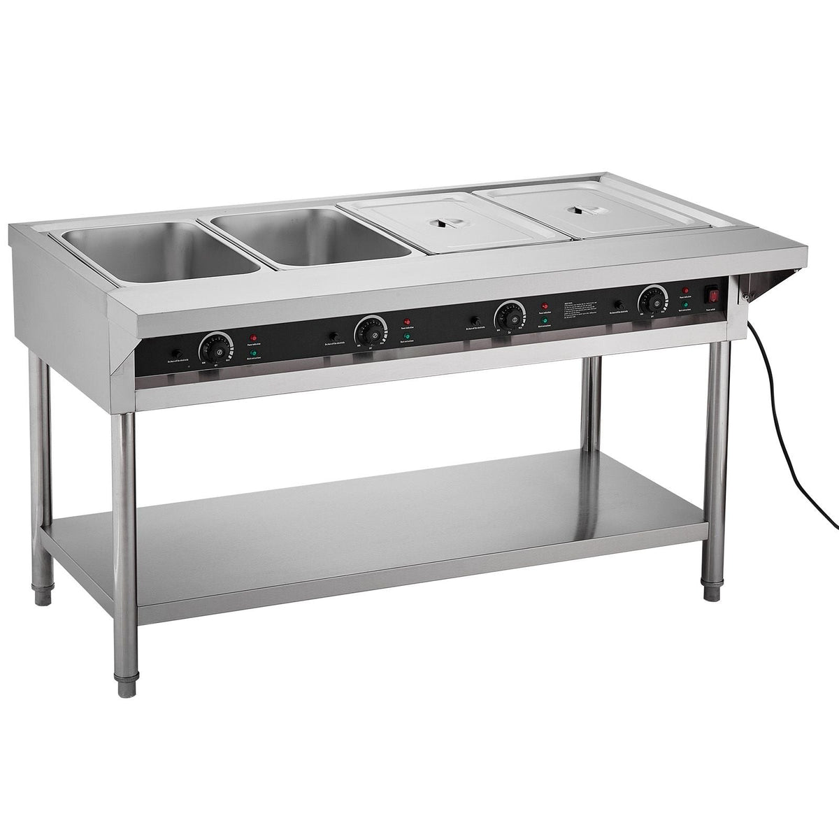 4-Pan Commercial Food Warmer, Electric Steam Table with Independent Temperature Control, 450W x 4 Stainless Steel Buffet Catering Food Warmer with Undershelf and Workspace, for Restaurant